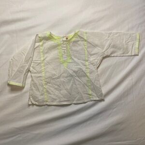 Bonpoint white and neon green detail caftan style shirt
